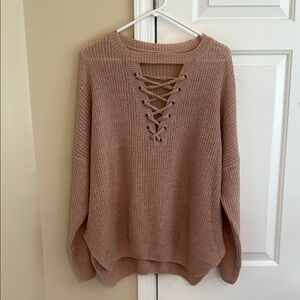 Charlotte Russe Lace-Up Knit Sweater - Tan